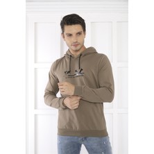Escetic Escetic Spor Erkek Haki Cepli, Kapüşonlu Sweatshirt - 0950