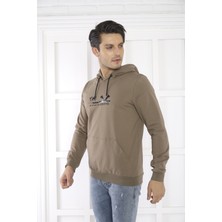 Escetic Escetic Spor Erkek Haki Cepli, Kapüşonlu Sweatshirt - 0950