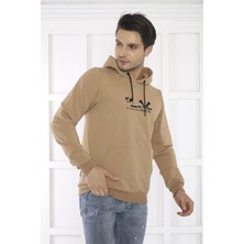 Escetic Escetic Spor Erkek Koyu Vizon Cepli, Kapüşonlu Sweatshirt - 0950