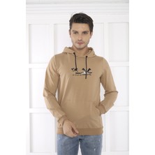 Escetic Escetic Spor Erkek Koyu Vizon Cepli, Kapüşonlu Sweatshirt - 0950