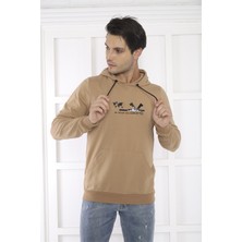 Escetic Escetic Spor Erkek Koyu Vizon Cepli, Kapüşonlu Sweatshirt - 0950