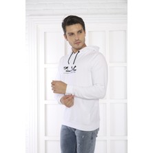 Escetic Escetic Spor Erkek Beyaz Cepli, Kapüşonlu Sweatshirt - 0950