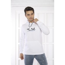 Escetic Escetic Spor Erkek Beyaz Cepli, Kapüşonlu Sweatshirt - 0950