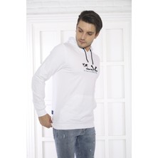 Escetic Escetic Spor Erkek Beyaz Cepli, Kapüşonlu Sweatshirt - 0950