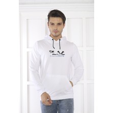 Escetic Escetic Spor Erkek Beyaz Cepli, Kapüşonlu Sweatshirt - 0950