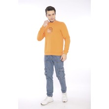 Escetic Escetic Erkek Spor Slimfit, Bisiklet Yaka Orange Sweatshirt - 0939