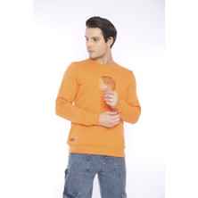 Escetic Escetic Erkek Spor Slimfit, Bisiklet Yaka Orange Sweatshirt - 0939