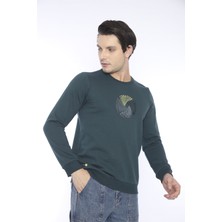 Escetic Escetic Erkek Spor Slimfit, Bisiklet Yaka Yeşil Sweatshirt - 0939