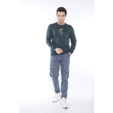 Escetic Escetic Erkek Spor Slimfit, Bisiklet Yaka Yeşil Sweatshirt - 0939