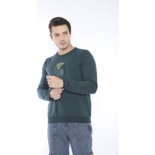 Escetic Escetic Erkek Spor Slimfit, Bisiklet Yaka Yeşil Sweatshirt - 0939