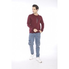 Escetic Escetic Erkek Spor Slimfit, Bisiklet Yaka Bordo Sweatshirt - 0940