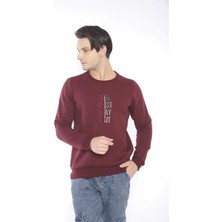 Escetic Escetic Erkek Spor Slimfit, Bisiklet Yaka Bordo Sweatshirt - 0940