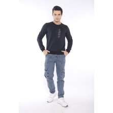 Escetic Escetic Erkek Spor Slimfit, Bisiklet Yaka Lacivert Sweatshirt - 0940