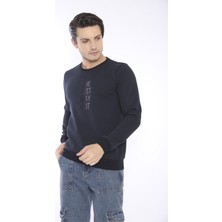 Escetic Escetic Erkek Spor Slimfit, Bisiklet Yaka Lacivert Sweatshirt - 0940