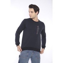 Escetic Escetic Erkek Spor Slimfit, Bisiklet Yaka Lacivert Sweatshirt - 0940