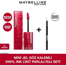 Maybelline Mini Jel Göz Kalemli Vinyl Ink Uzun Süre Kalıcı Likit Parlak Ruj Seti - 50 Wicked
