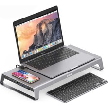 Go-Des Go Des GD-9128 Type-C Hub Laptop Standı & Kablosuz Şarj Usb-C Docking Station MacBook Stand