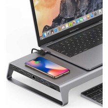 Go-Des Go Des GD-9128 Type-C Hub Laptop Standı & Kablosuz Şarj Usb-C Docking Station MacBook Stand