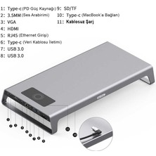 Go-Des Go Des GD-9128 Type-C Hub Laptop Standı & Kablosuz Şarj Usb-C Docking Station MacBook Stand