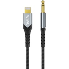 Wiwu YP02 Lightning Aux Kablo 3.5 mm Ses Kablosu 150 cm Tak & Çalıştır Sağlam Naylon Örgü