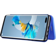 Wansheng Huawei Mate 40 Pro İçin Karbon Fiber Doku Manyetik Yatay Flip Tpu + Pc + Kart Yuvalı Pu Deri Telefon Kılıfı  - Mavi (Yurt Dışından)