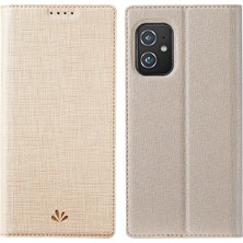 Vili Asus Zenfone 8 ZS590KS İçin Vili Dmx S Darbeye Dayanıklı Tpu + Pu Deri Manyetik Çeker Kart Yuvası ve Tutucu ile Yatay Flip Kılıf - Altın (Yurt Dışından)