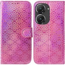 Wansheng Asus Zenfone 9 İçin Manyetik Tokalı Deri Telefon Kılıfı - Pembe (Yurt Dışından)