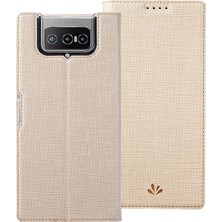 Vili Asus Zenfone 7 ZS670KS İçin Vili Dmx S Darbeye Dayanıklı Tpu + Pu Deri Manyetik Çeker Kart Yuvası ve Tutucu ile Yatay Flip Kılıf  - Altın (Yurt Dışından)