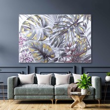 SML Tablo Tropik Yapraklar ve Gold Detaylar Kanvas Tablo