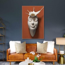 SML Tablo Duvardan Çıkan Kafasında Damla Olan Heykel Turuncu Kanvas Tablo