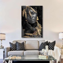 SML Tablo Altın Takılı Kadın Portre Kanvas Tablo