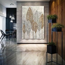 SML Tablo Gümüş ve Altın Yapraklar Kanvas Tablo