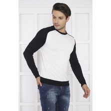 Escetic Erkek Spor Slimfit Beyaz Bisiklet Yaka Triko Örme Kumaş Kazak - 0944