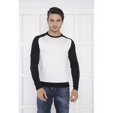 Escetic Erkek Spor Slimfit Beyaz Bisiklet Yaka Triko Örme Kumaş Kazak - 0944