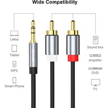 Qgeem QG-AU09 3.5mm To Rca Audio Kablo 150 cm / Aux To 2 x Rca Erkek (Analog) Ses Kablosu Hi-Fi