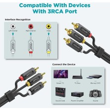 Qgeem QG-AU13 Üçlü Rca Audio Kablo 183 cm / 3 x Rca Erkek (Analog) Ses Kablosu Hi-Fi - Male To Male