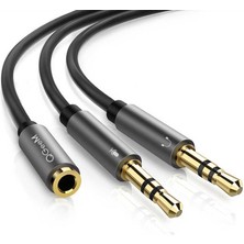 Qgeem QG-AU06  3.5 mm Erkek Aux ve Mikrofon Çoğaltıcı Ikili Audio Ses Kablosu Çoğaltıcı 15 cm