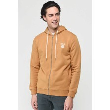 HILGARD Kahve Kapüşonlu Ve Fermuarlı Baskılı Standard Fit Erkek Sweatshirt