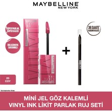 Maybelline Mini Jel Göz Kalemli  Vinyl Ink Uzun Süre Kalıcı Likit Parlak Ruj Seti - 20 Coy