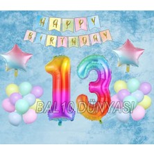Bal10 Dünyası Gökkuşağı Yıldız Folyo Balon Seti 13 Yaş