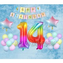 Bal10 Dünyası Gökkuşağı Yıldız Folyo Balon Seti 14 Yaş
