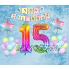 Bal10 Dünyası Gökkuşağı Yıldız Folyo Balon Seti 15 Yaş