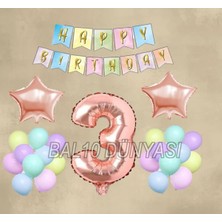 Bal10 Dünyası Rose Gold Yıldız Folyo Balon Seti 3 Yaş