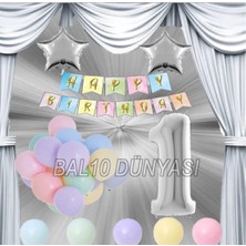 Bal10 Dünyası Gümüş Renk Yıldız Folyo Balon Seti 1 Yaş
