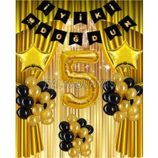 Bal10 Dünyası Gold Renk Yıldız Folyo Banner  Balon Seti 5 Yaş