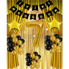 Bal10 Dünyası Gold Renk Yıldız Folyo Banner  Balon Seti 7 Yaş