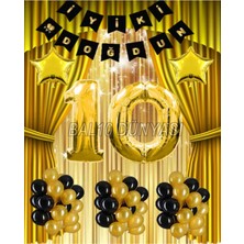 Bal10 Dünyası Gold Renk Yıldız Folyo Banner  Balon Seti 10 Yaş
