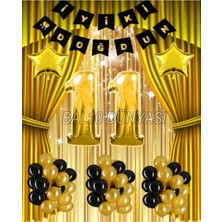 Bal10 Dünyası Gold Renk Yıldız Folyo Banner  Balon Seti 11 Yaş