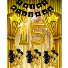 Bal10 Dünyası Gold Renk Yıldız Folyo Banner  Balon Seti 15 Yaş
