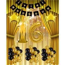 Bal10 Dünyası Gold Renk Yıldız Folyo Banner  Balon Seti 16 Yaş